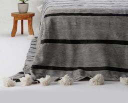 Boho Handmade Blanket - Pom Tassel Throw Moroccan Organic Blanket Bedroom Cozy Gift - thumbnail 2