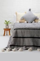 Boho Handmade Blanket - Pom Tassel Throw Moroccan Organic Blanket Bedroom Cozy Gift - thumbnail 1