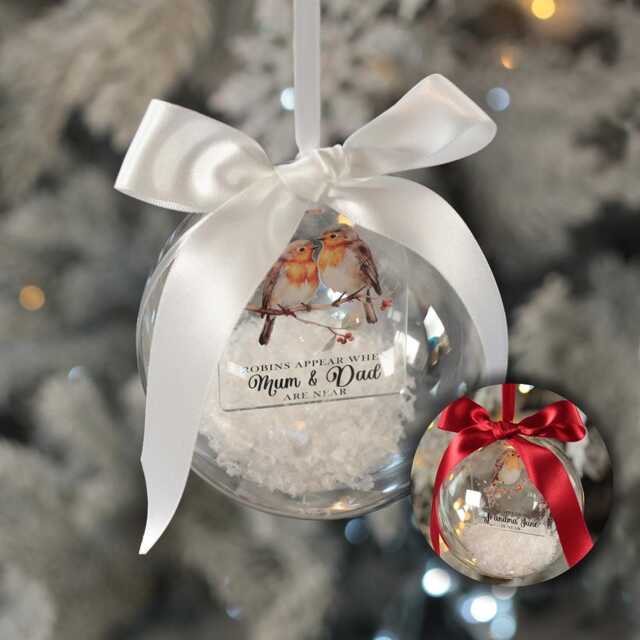 Memorial Robins Appear Snowy Acrylic Christmas Tree Bauble Decoration - image 1