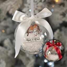 Memorial Robins Appear Snowy Acrylic Christmas Tree Bauble Decoration - thumbnail 1