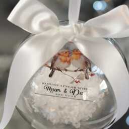 Memorial Robins Appear Snowy Acrylic Christmas Tree Bauble Decoration - thumbnail 2