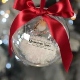 Memorial Robins Appear Snowy Acrylic Christmas Tree Bauble Decoration - thumbnail 3