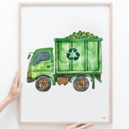 Green Garbage Truck Print Kids Room Vehicle Wall Art - thumbnail 3