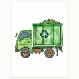 Green Garbage Truck Print Kids Room Vehicle Wall Art - thumbnail 1