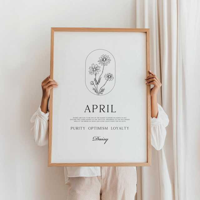 April Birth Flower Daisy Print Minimalist Line Art Birthday Gift - image 1