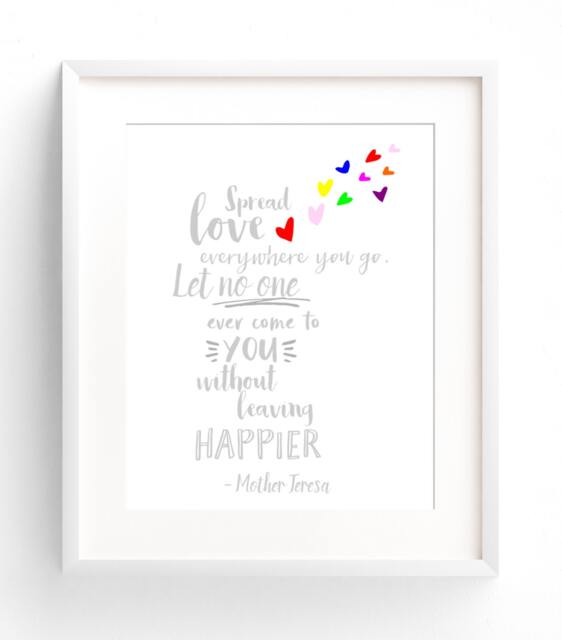 Printable Mother Teresa Quote Nursery Wall Art Spread Love - Grey Bedroom Gender Neutral Inspirational 8x10 11x14 12x16 - image 1