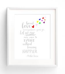 Printable Mother Teresa Quote Nursery Wall Art Spread Love - Grey Bedroom Gender Neutral Inspirational 8x10 11x14 12x16 - thumbnail 1
