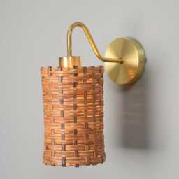 Rattan & Brass Wall Sconce, Hallway, Entryway, Bedroom Lighting - thumbnail 2