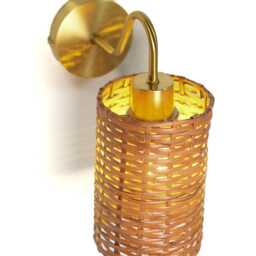Rattan & Brass Wall Sconce, Hallway, Entryway, Bedroom Lighting - thumbnail 4