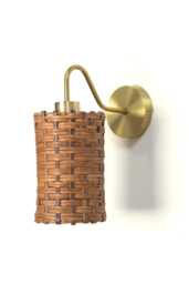 Rattan & Brass Wall Sconce, Hallway, Entryway, Bedroom Lighting - thumbnail 1