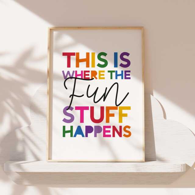 This Is Where The Fun Stuff Happens Print, Rainbow Prints, Playroom Wall Art, Toddler Bedroom, Boys Nursery Prints - image 1