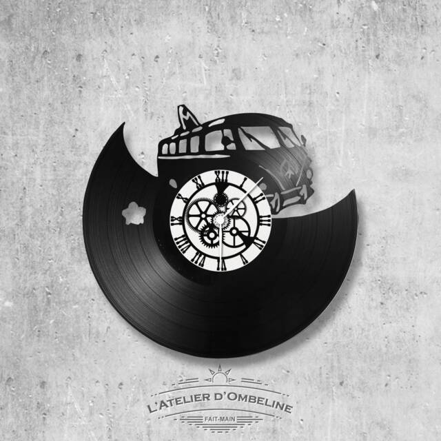 Handmade 33 Rpm Vinyl Wall Clock/Combi, Car, Hippie, 70S Theme