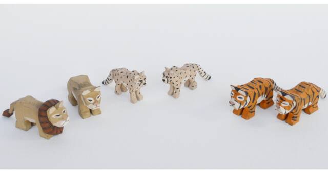 Hand Carved Wooden Noah's Ark Animals Lion, Cheetah, & Tigers - image 1