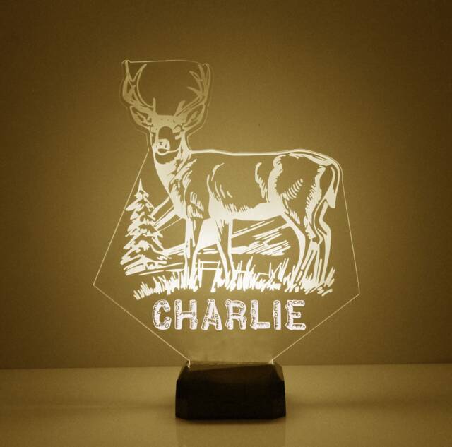 Light Up Deer, Custom Engraved Night Light, Personalized Free, 16 Color Options With Remote Control, Deer Desk Lamp - image 1
