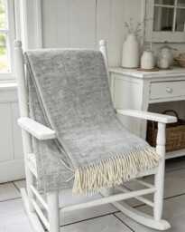 Blanket/Throw, 100% Pure New Wool, Herringbone Light Grey, C/W Fringe Edge 140x200cms - thumbnail 1