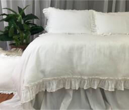 White Linen Vintage Ruffle Duvet Cover, Available in Twin, Full, Queen, King, Calif. King Or Custom Size - thumbnail 1