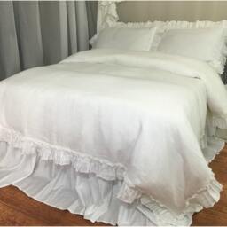White Linen Vintage Ruffle Duvet Cover, Available in Twin, Full, Queen, King, Calif. King Or Custom Size - thumbnail 3