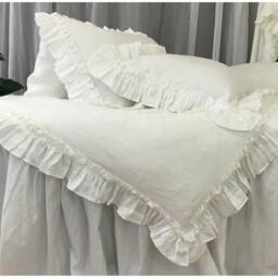 White Linen Vintage Ruffle Duvet Cover, Available in Twin, Full, Queen, King, Calif. King Or Custom Size - thumbnail 2