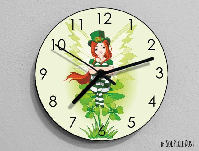 st. Patrick's Day Fairy Wall Clock - Kids Nursery Room, Teens Baby Room - image 1