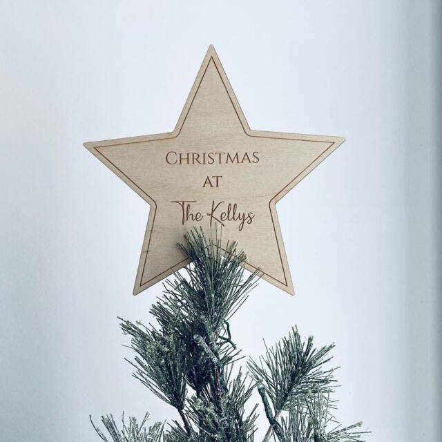 Personalised Christmas Tree Star Topper - Laser Cut Wooden Decoration - image 1