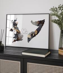 Britain & Somalia Map Black & Gold Travel Wall Art Print - United Kingdom UK - thumbnail 1