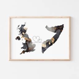 Britain & Somalia Map Black & Gold Travel Wall Art Print - United Kingdom UK - thumbnail 3
