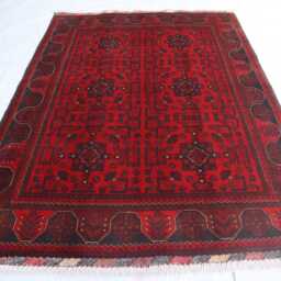 5'0x6'9 Ft Afghan Khal Mohammedi Handmade Rug, Bukhara Area Turkmen Oriental Geometric Genuine Livingroom D??cor Rug - thumbnail 2