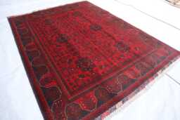 5'0x6'9 Ft Afghan Khal Mohammedi Handmade Rug, Bukhara Area Turkmen Oriental Geometric Genuine Livingroom D??cor Rug - thumbnail 1