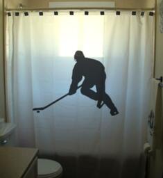 Customizable Hockey Player Shower Curtain, Sports Bathroom Decor - thumbnail 1
