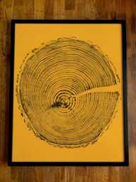 Tree Ring Woodcut Print English Larch On Yellow Paper - thumbnail 1