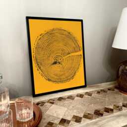 Tree Ring Woodcut Print English Larch On Yellow Paper - thumbnail 3