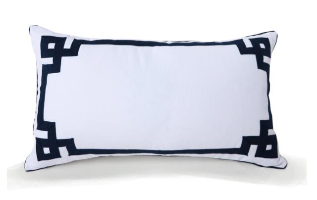 Throw Pillow Cover, White Dorm Pillow, D??cor, Dutch Euro Sham, Navy Blue Greek Key Trim Applique - image 1