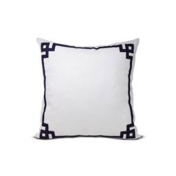 Throw Pillow Cover, White Dorm Pillow, D??cor, Dutch Euro Sham, Navy Blue Greek Key Trim Applique - thumbnail 2