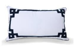 Throw Pillow Cover, White Dorm Pillow, D??cor, Dutch Euro Sham, Navy Blue Greek Key Trim Applique - thumbnail 1