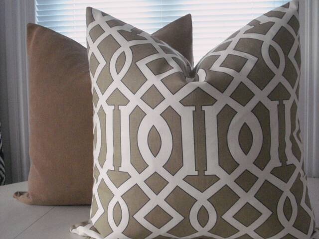 Last One -20x20-Geometric Decorative Pillow Coverdesigner FabricEuro Throw -Tan/Black /Ivory, Cotton - image 1