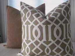 Last One -20x20-Geometric Decorative Pillow Coverdesigner FabricEuro Throw -Tan/Black /Ivory, Cotton - thumbnail 1