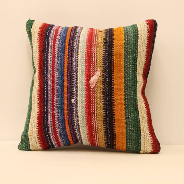 Vintage Turkish Kilim Pillow Cover, Boho Oriental Cushion - 18x18 Inch - image 1