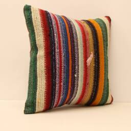 Vintage Turkish Kilim Pillow Cover, Boho Oriental Cushion - 18x18 Inch - thumbnail 2