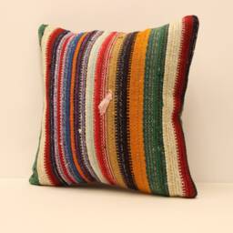 Vintage Turkish Kilim Pillow Cover, Boho Oriental Cushion - 18x18 Inch - thumbnail 3