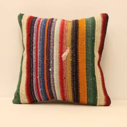Vintage Turkish Kilim Pillow Cover, Boho Oriental Cushion - 18x18 Inch