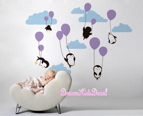Penguin Cloud Balloon Wall Decal - Nursery Decor - image 1