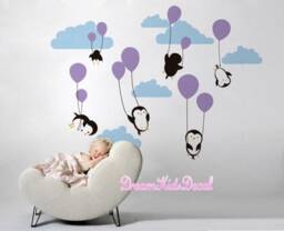 Penguin Cloud Balloon Wall Decal - Nursery Decor - thumbnail 1