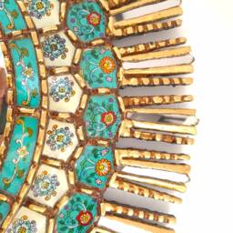 Peruvian Turquoise Sunburst Mirror 78 cm Handmade Wall Decor - Carved Wood Round Statement For Living Room Bathroom Entryway - thumbnail 2