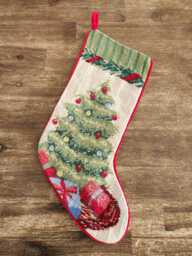 "Wool Needle Point Christmas Stocking, Tree 7.25"" X 19.75"