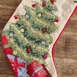 "Wool Needle Point Christmas Stocking, Tree 7.25"" X 19.75" - thumbnail 2