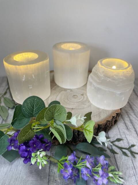 Selenite Cylinder T-Light Candle Holder For Clarity - image 1