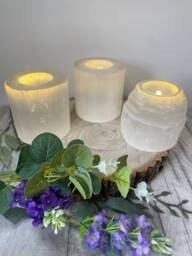 Selenite Cylinder T-Light Candle Holder For Clarity - thumbnail 1
