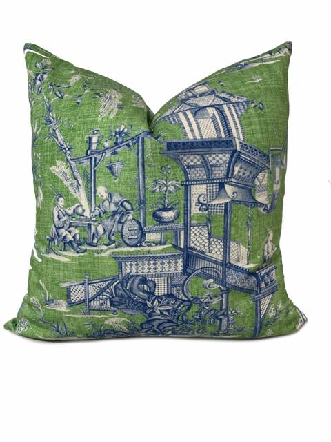 Thibaut Cheng Toile Dynasty Collection Green Cushion Cover Pillow Double Sided - image 1