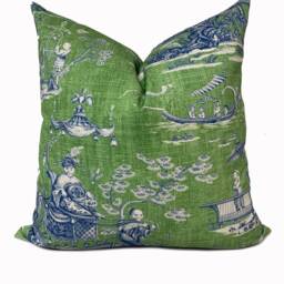 Thibaut Cheng Toile Dynasty Collection Green Cushion Cover Pillow Double Sided - thumbnail 2