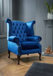 Chesterfield High Back Wing Chair in Plush Royal Blue Velvet